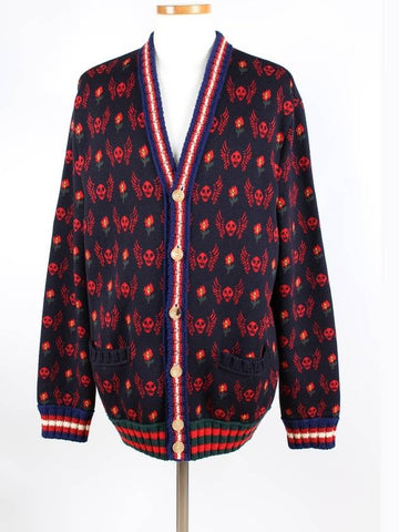 Skull and Flower Jacquard Cardigan - GUCCI - BALAAN 1