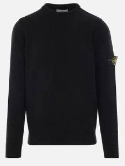 Logo Patch Lambswool Crewneck Knit Top Black - STONE ISLAND - BALAAN 2