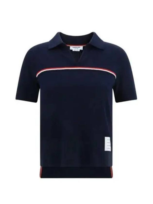 Three Stripes High Twist Rib Polo Shirt Navy - THOM BROWNE - BALAAN 2