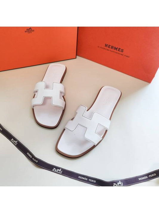 Oran Calfskin Slippers Blanc - HERMES - BALAAN 2