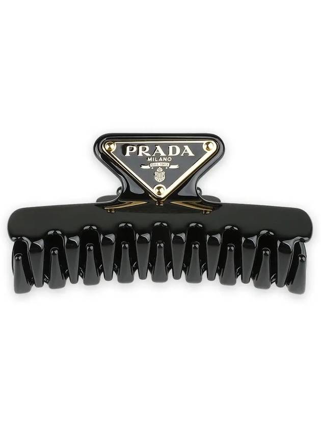 Logo Embellished Claw Metal Hairpin Black - PRADA - BALAAN 2