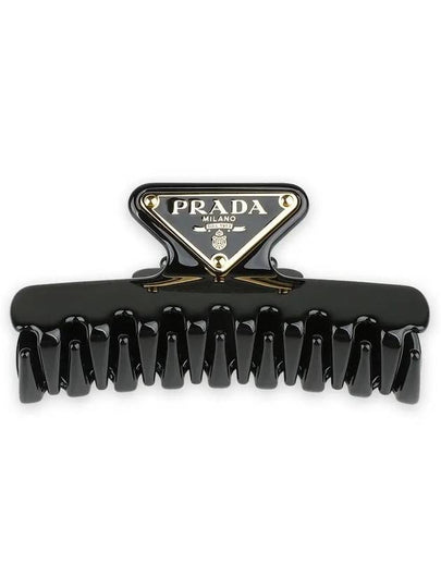 Logo Embellished Claw Metal Hairpin Black - PRADA - BALAAN 2