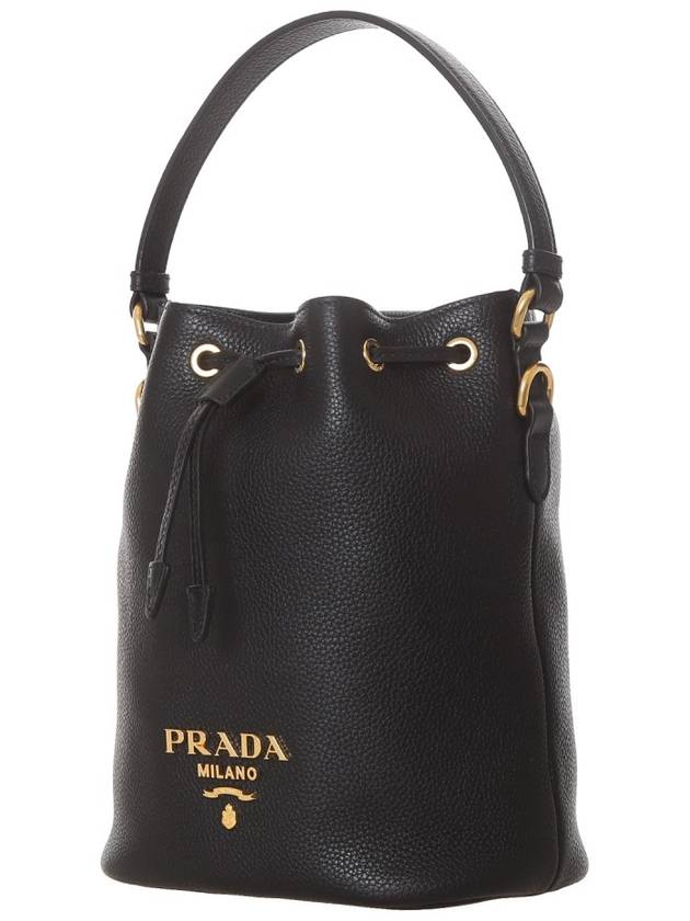 Vitello Phoenix Gold Plated Logo Leather Bucket Bag Black - PRADA - BALAAN 3