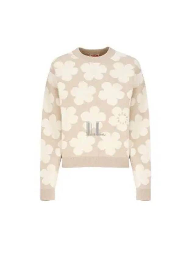 Floral Detail Crew Neck Knit Top Beige - KENZO - BALAAN 2