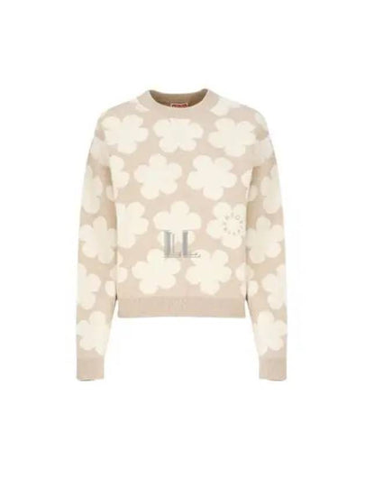 Floral Detail Crew Neck Knit Top Beige - KENZO - BALAAN 2