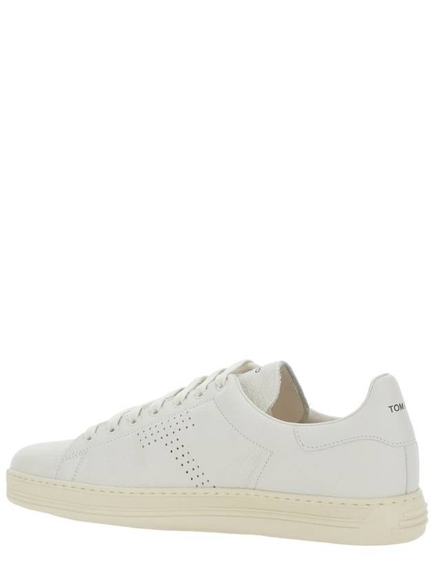 'Waiwick' White Low Top Sneakers With Perforated Logo On The Side And Logo Patch On The Tongue In Grained Leather Man - TOM FORD - BALAAN 3