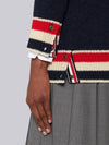 Jersey Stitch Shetland Wool Stripe Crew Neck Cardigan Navy - THOM BROWNE - BALAAN 5