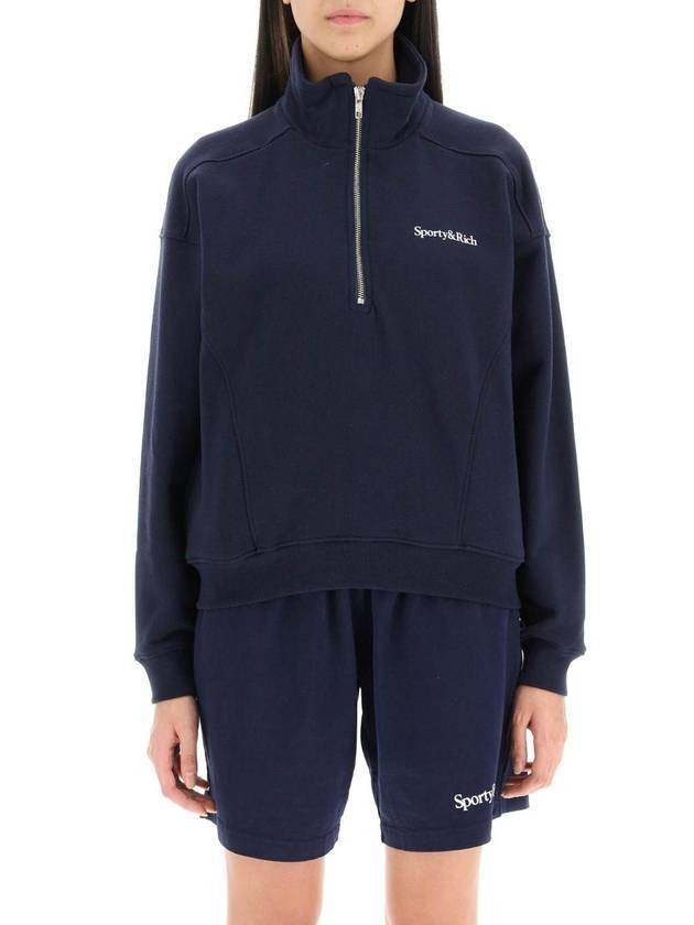 Women's New Health Quarter Zip Sweater Navy - SPORTY & RICH - BALAAN 1