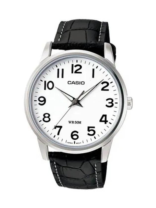 Classic Leather Band Analog Watch Silver Black - CASIO - BALAAN 1