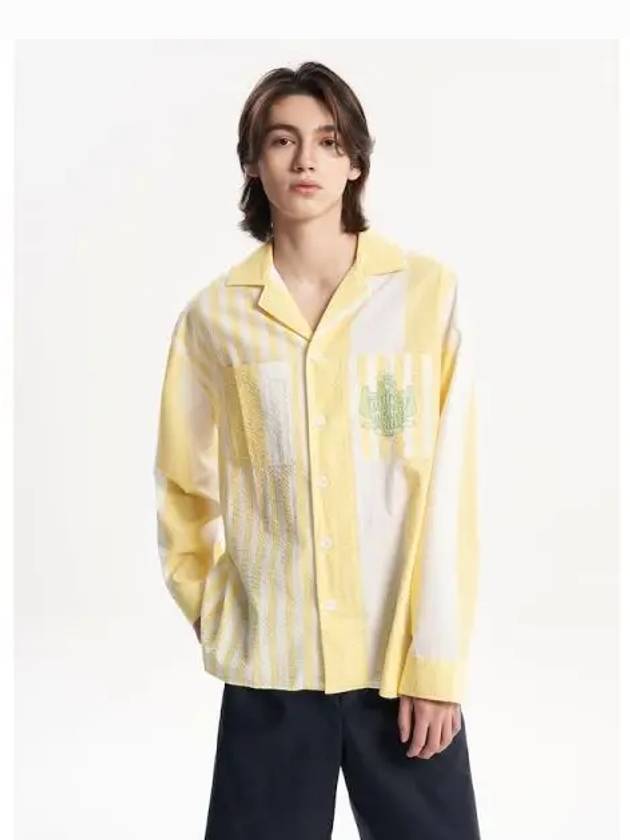 Men s Poolside Striped Overfit Shirt Blouse Southern Lemon Yellow Domestic Product - MAISON KITSUNE - BALAAN 1