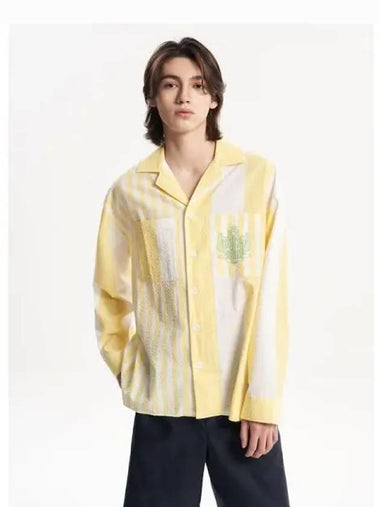 Men s Poolside Striped Overfit Shirt Blouse Southern Lemon Yellow Domestic Product - MAISON KITSUNE - BALAAN 1