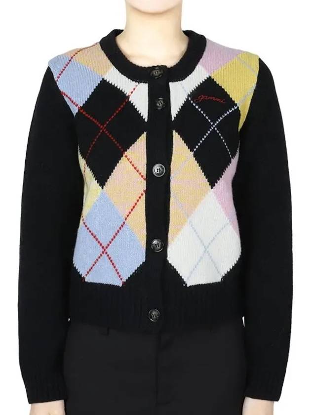 Harlequin Wool Mix Knit Cardigan - GANNI - BALAAN 2