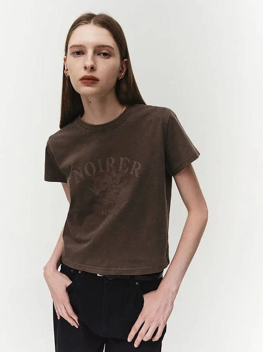 Archive Print Crop Short Sleeve T-Shirt Ashed Brown - NOIRER FOR WOMEN - BALAAN 2