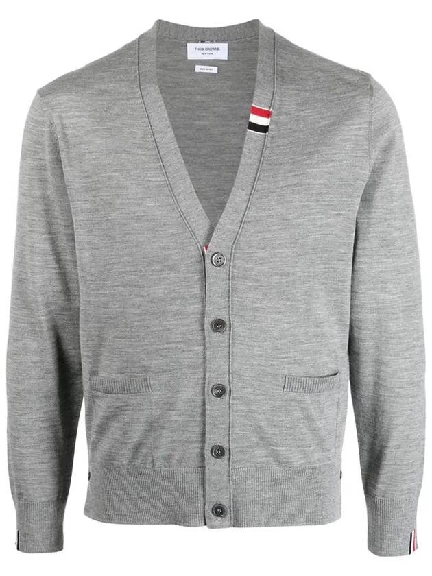 Men's Jersey Stitch V-Neck Cardigan Light Grey - THOM BROWNE - BALAAN 3