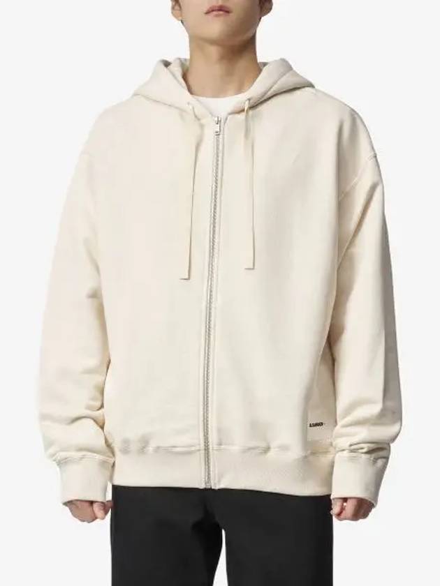 Logo Patch Cotton Zip-up Hoodie Beige - JIL SANDER - BALAAN 2