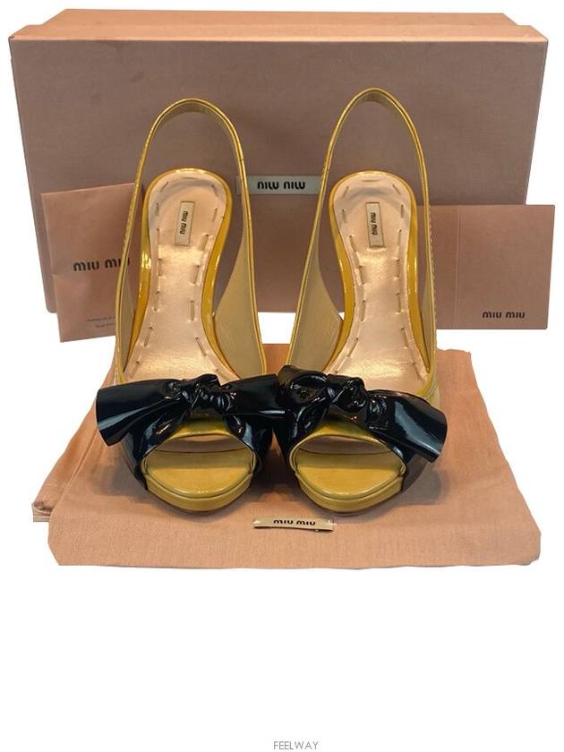 Patton Ribbon Open Toe Leather Slingback Heel Yellow - MIU MIU - BALAAN 8