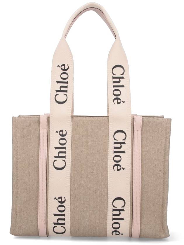 Woody Canvas Medium Tote Bag Cement Pink - CHLOE - BALAAN 4