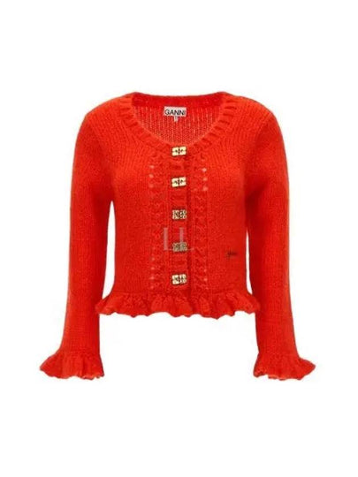 Mohair Butterfly Button Cardigan Red - GANNI - BALAAN 2