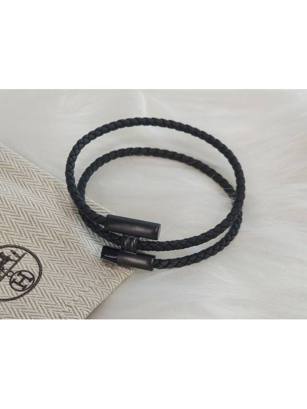 Tournis Tresse Leather Bracelet Noir - HERMES - BALAAN 3