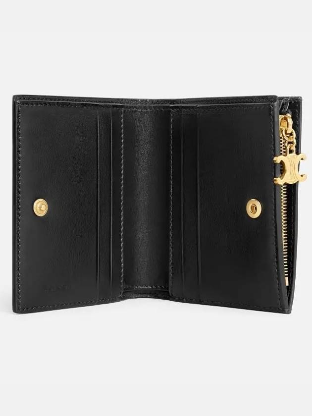 Triomphe Charms Grained Calfskin Compact Half Wallet Black - CELINE - BALAAN 4