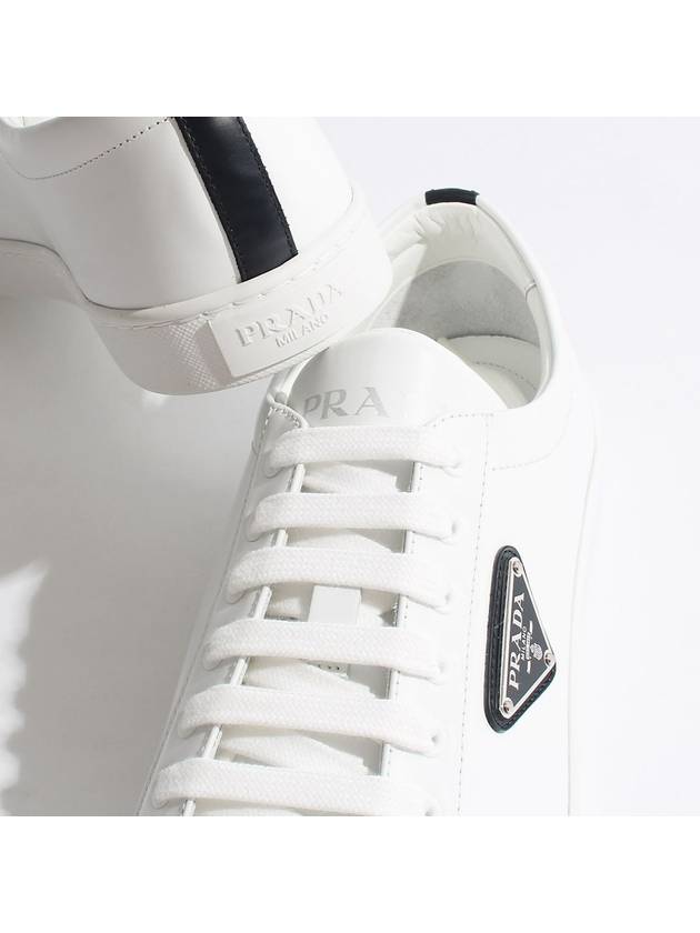 Brushed Leather Low Top Sneakers White Black - PRADA - BALAAN 5