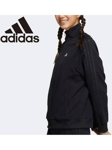 Women's Three Stripes Loose Fit Double Knit Track Top Black AEROREADY - ADIDAS - BALAAN 1