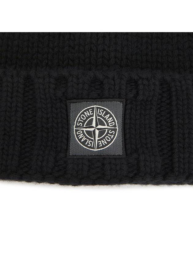 Logo Patch Wool Beanie Black - STONE ISLAND - BALAAN 5