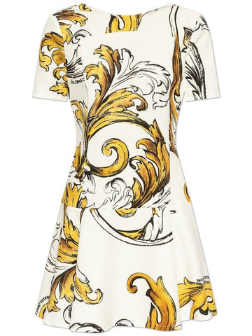 Versace Jeans Couture Dress With Outline Barocco Print, Women's, White - VERSACE - BALAAN 1