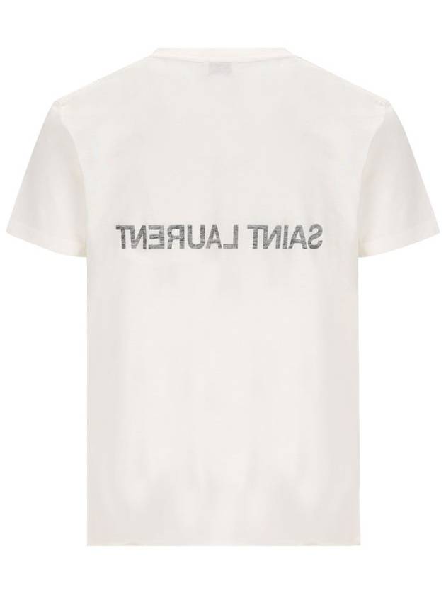 Reverse Logo Print Cotton Short Sleeve T-Shirt White - SAINT LAURENT - BALAAN 3