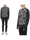 Monogram Jacquard Wool Crewneck Knit Top Grey - FENDI - BALAAN 3