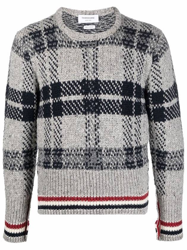 Trimmed Tartan Jacquard Mohair Knit Top Grey - THOM BROWNE - BALAAN 2