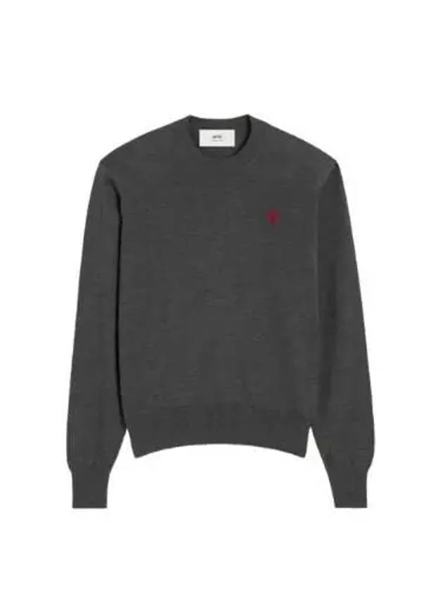 Heart Embroidered Logo Crew Neck Knit Top Grey - AMI - BALAAN 2