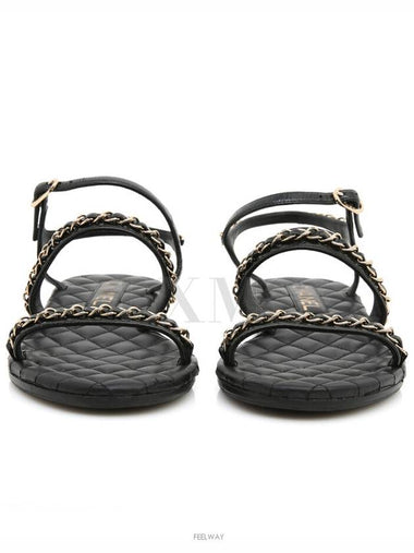 Black Gold Chain Quilted Strap Sandals Slippers G36934 - CHANEL - BALAAN 1