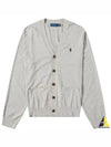 V-Neck Embroidery Logo Cardigan Grey - POLO RALPH LAUREN - BALAAN 2