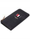 Stripe Zip Around Pebble Grain Leather Card Wallet Black - THOM BROWNE - BALAAN 6