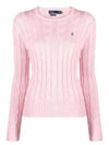 Embroidered Logo Pony Cable Knit Top Pink - POLO RALPH LAUREN - BALAAN 2