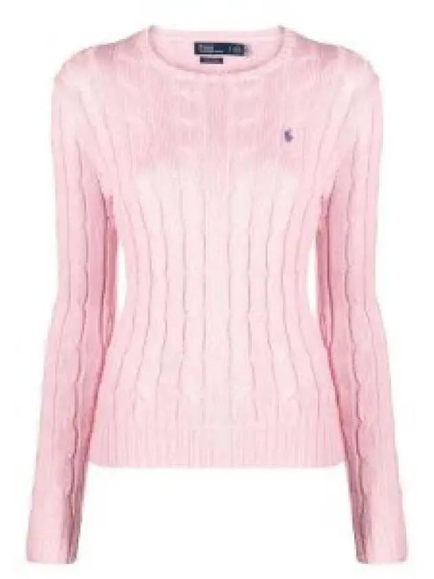 Embroidered Logo Pony Cable Knit Top Pink - POLO RALPH LAUREN - BALAAN 2