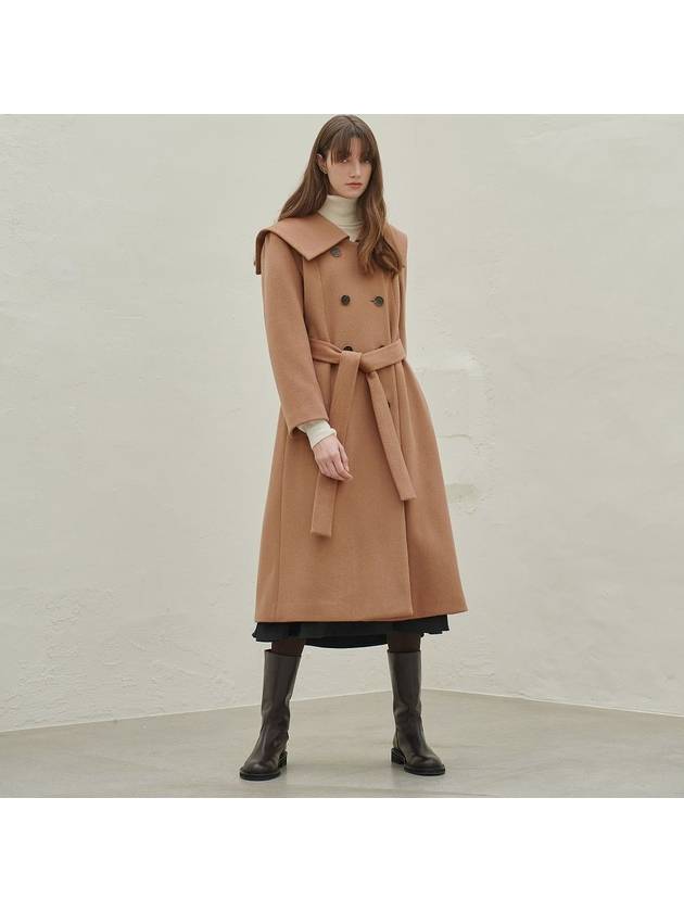 Women's Cashmere Sailor Collar Double Coat Camel - MITTE - BALAAN 2