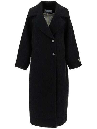 Long Buclar Logo Patch Double Coat Black - GANNI - BALAAN 2