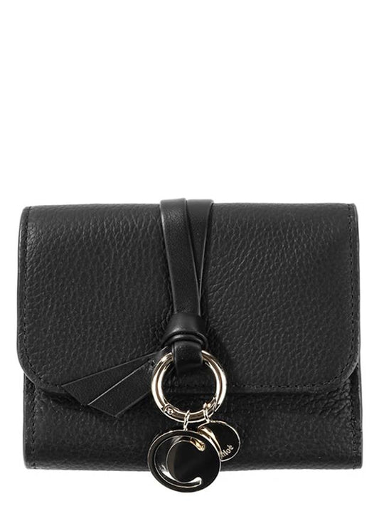 Alphabet Grain Leather Flap Small Half Wallet Black - CHLOE - BALAAN 2