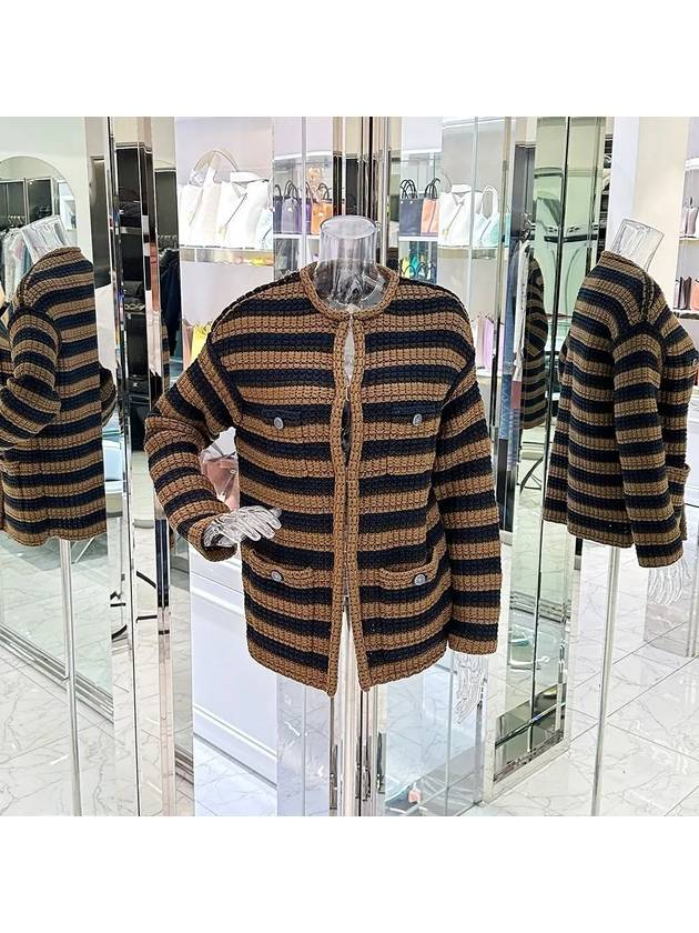 20C Striped Wool Jacket 36 Camel Navy Brown 3ET1794 - CHANEL - BALAAN 1