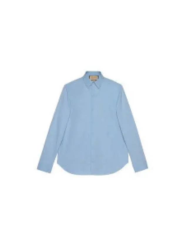 Embroidered Logo Cotton Poplin Long Sleeve Shirt Light Blue - GUCCI - BALAAN 2