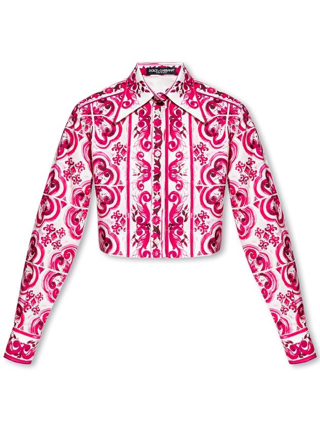 majolica print crop long sleeve shirt fuchsia - DOLCE&GABBANA - BALAAN 2