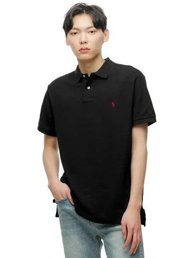 Custom Slim Fit Mesh Polo Shirt Black - POLO RALPH LAUREN - BALAAN 1