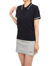 Women's Feline Knit Short Sleeve Polo Shirt Navy - J.LINDEBERG - BALAAN 5