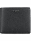 Classic Logo Textured Leather Half Wallet Black - SAINT LAURENT - BALAAN 3