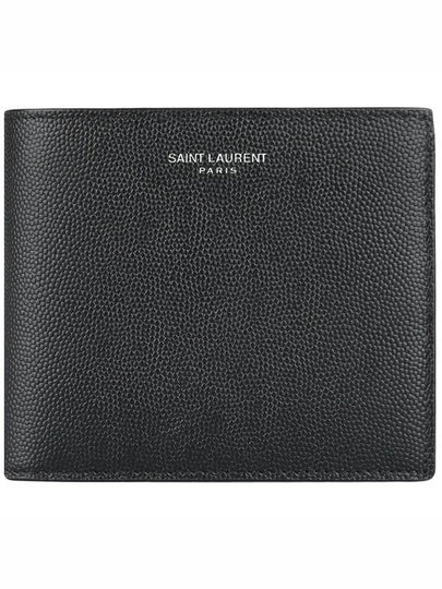 Classic Logo Textured Leather Half Wallet Black - SAINT LAURENT - BALAAN 2