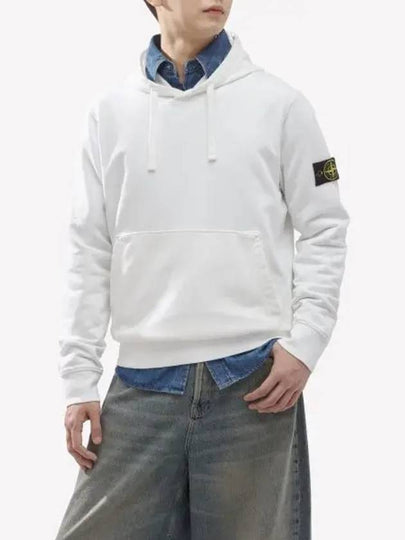 Logo Patch Drawstring Hoodie White - STONE ISLAND - BALAAN 2