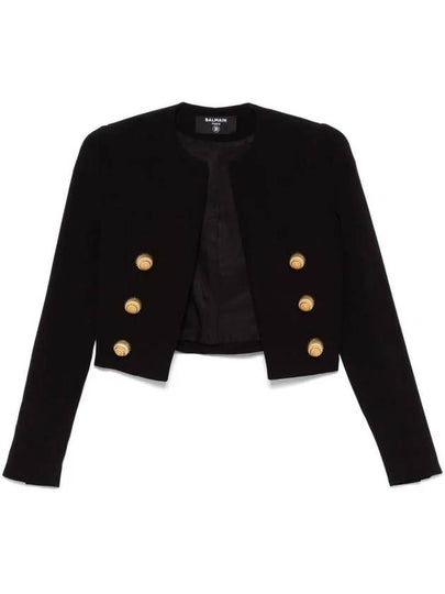 Gold Button Crop Crepe Jacket Black - BALMAIN - BALAAN 2