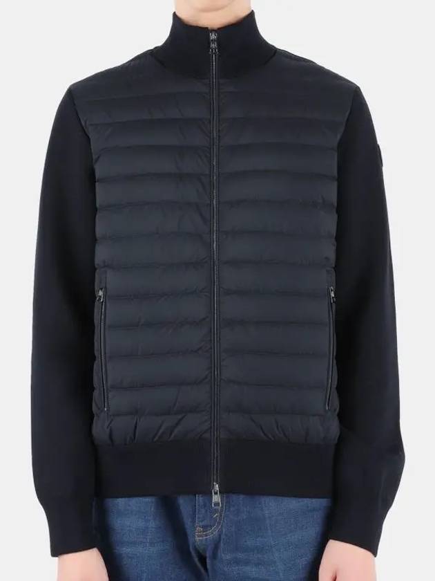 Padded Cotton Cardigan Reflecting Pond Navy - MONCLER - BALAAN.